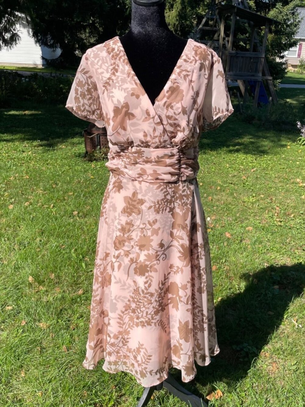 Vintage Y2K NWT Connected Dress Pale Pink Brown Sheer Layers Wedding Guest 14W